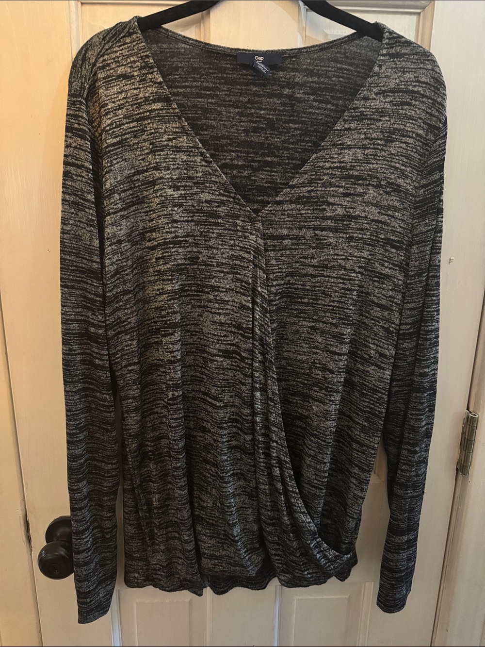GAP Black and Gray Marled Wrap-Front Long Sleeve Top